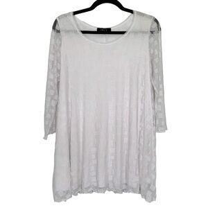 COMFY USA Women’s Tunic Top White Sheer Delicate Mesh/Lined Square Pattern L